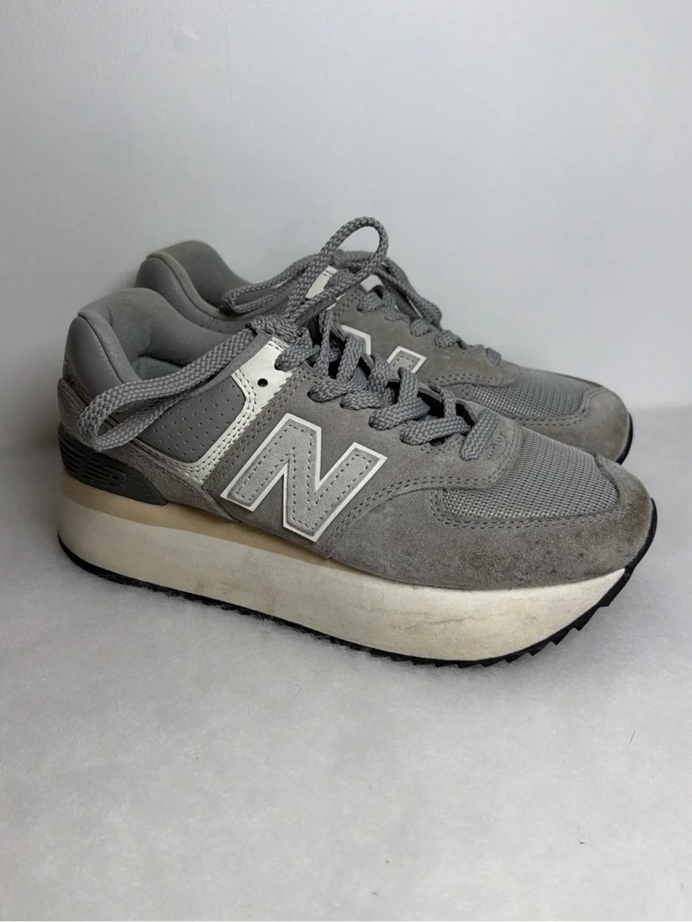 New Balance 574+ Shadow Grey Womens - Size 7.5 Platform
